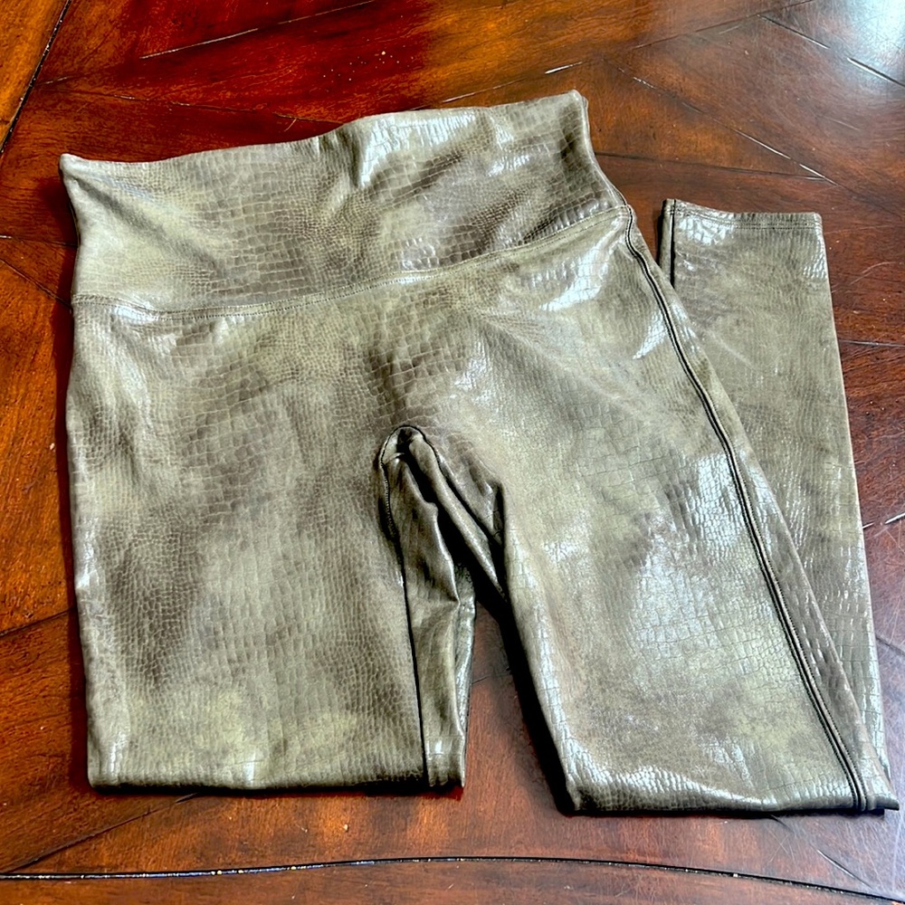 SPANX Green Snakeskin Faux Leather Leggings